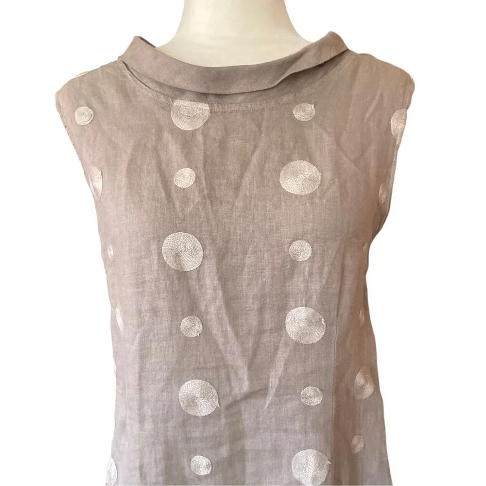 Lina Tomei Italian Linen Grey Embroidered Shift Dress Sz M - Picture 6 of 13